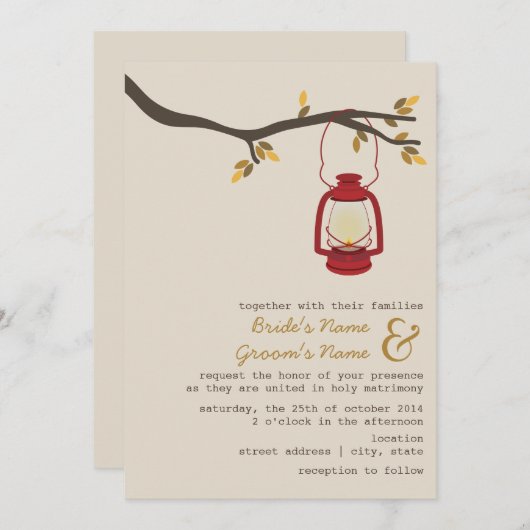 Rode olie Lantaarn Wilderness / Camping Fall Wedde Kaart (Voorkant / Achterkant)