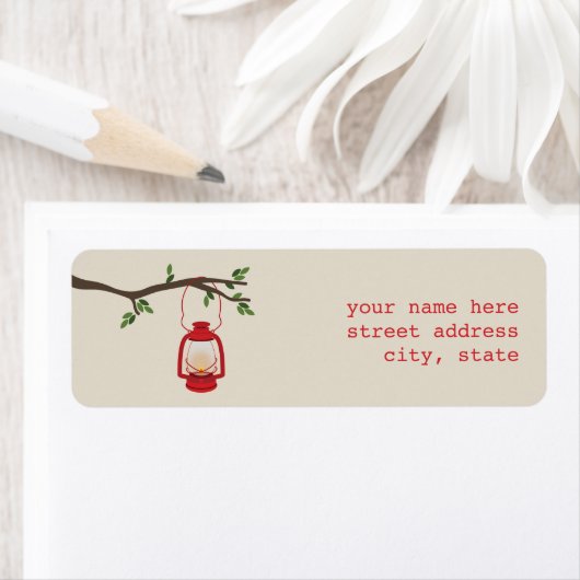 Rode olielantaarn camping adreslabel etiket (Insitu)