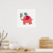 Rode olifant en vogel poster (Keuken)