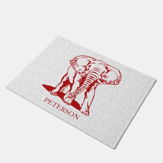 Rode olifant op witte damast deurmat (Schuin)