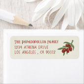 Rode olijven op een filiaal geel retour adreslabel etiket (Insitu)