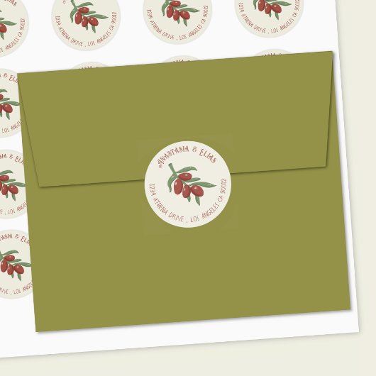 Rode olijven op een tak Elegante Envelope Seal Ronde Sticker