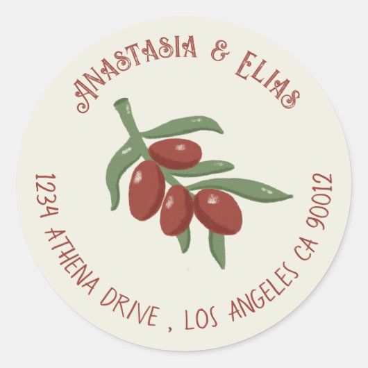 Rode olijven op een tak Elegante Envelope Seal Ronde Sticker (Voorkant)