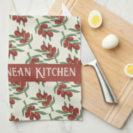 Rode Olijven Patroon Gele Keuken Handdoek
