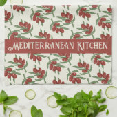 Rode Olijven Patroon Gele Keukenhanddoek (Gevouwen)