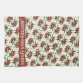 Rode Olijven Patroon Gele Keukenhanddoek (Horizontaal)