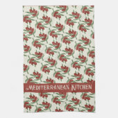 Rode Olijven Patroon Gele Keukenhanddoek (Verticaal)