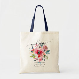 Rode Ombre+Dusty Blauwe Waterverf Bloemen Welkom Tote Bag