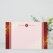 Rode Ombre Eenvoudige Dubbele Geluk Chinese Bruilo Briefpapier (Staand voorkant)