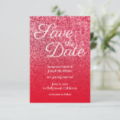 Rode Ombre Glitter Save the Date Kaart (Staand voorkant)