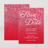 Rode Ombre Glitter Save the Date Kaart (Voorkant / Achterkant)