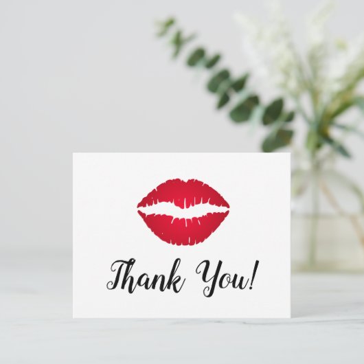 Rode Ombre Lipstick Kus Bedankt Briefkaart (Staand voorkant)