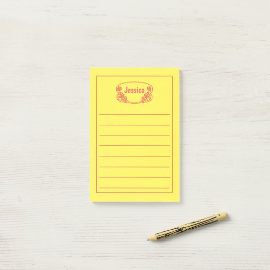 rode omhulde naamplaat post-it® notes (Op bureau)