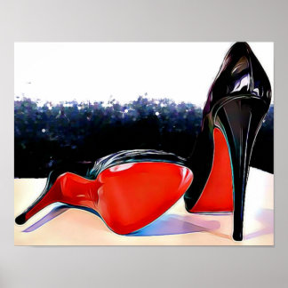 Rode onderkant verwarmt Louboutin Classic zwarte p Poster