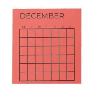 Rode Ongedateerde December Kalender voor Planner Notitieblok