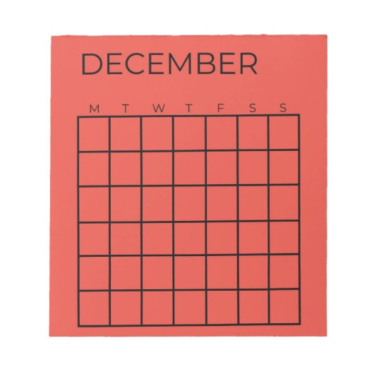 Rode Ongedateerde December Kalender voor Planner Notitieblok (Voorkant)
