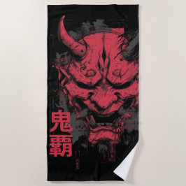 Rode Oni Masker Kunst – Japans Duivel Ontwerp Strandlaken