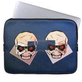Rode oogschedel, blauwe achtergrond om te verander laptop sleeve
