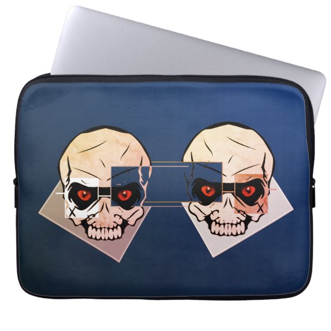 Rode oogschedel, blauwe achtergrond om te verander laptop sleeve (Voorkant)