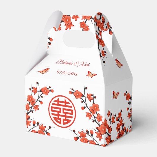 Rode Oosterse Bloem | Chinese Huwelijk Bedankdoosjes (Voorkant Zijde)