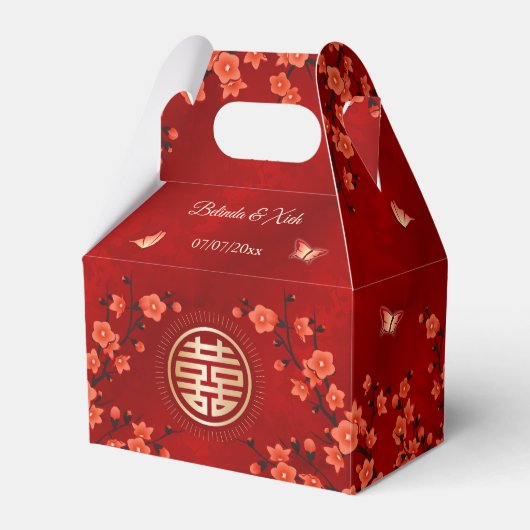 Rode Oosterse Bloem | Chinese Huwelijk  Bedankdoosjes (Voorkant Zijde)