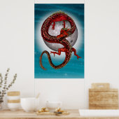 Rode Oosterse Draak - Mythisch Fantasie Wezen Poster (Keuken)