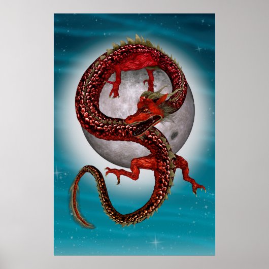 Rode Oosterse Draak - Mythisch Fantasie Wezen Poster (Voorkant)