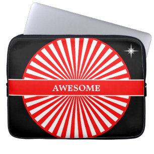 Rode opkomende zonnestralen op wit en zwart laptop sleeve