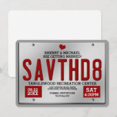 Rode opslagdataaankondigingen met nummerplaat save the date (Voorkant / Achterkant)