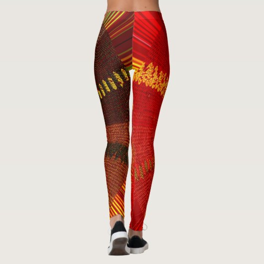 Rode Oranje Abstracte Leggings (Achterkant)