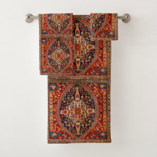 Rode Oranje Antieke Vintage Oriëntaalse Vloerkleed Bad Handdoek