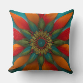 Rode oranje blauwgroen blauwe bloem met Marokkaans Kussen