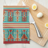 Rode Oranje bruine Aqua Turquoise Blue Tribal Art Theedoek (Quarter Fold)