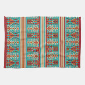Rode Oranje bruine Aqua Turquoise Blue Tribal Art Theedoek (Horizontaal)