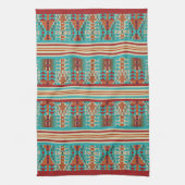 Rode Oranje bruine Aqua Turquoise Blue Tribal Art Theedoek (Verticaal)