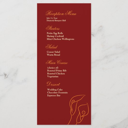 Rode & Oranje Calla Lelies Receptie Menu (Voorkant)