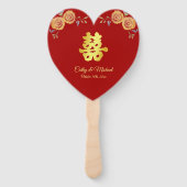 Rode oranje Chinese bruiloft met dubbel geluk Handwaaier (Voorkant)