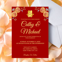 Rode oranje Chinese bruiloft met dubbel geluk