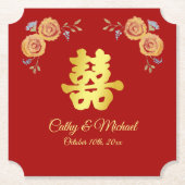 Rode oranje Chinese bruiloft met dubbel geluk Kartonnen Onderzetters (Voorkant)