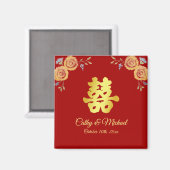 Rode oranje Chinese bruiloft met dubbel geluk Magneet (Voorkant / Achterkant)