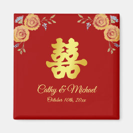 Rode oranje Chinese bruiloft met dubbel geluk Magneet