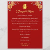 Rode oranje Chinese bruiloft met dubbel geluk Menu (Voorkant)