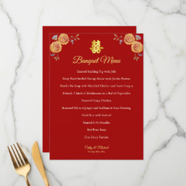Rode oranje Chinese bruiloft met dubbel geluk Menu