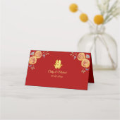 Rode oranje Chinese bruiloft met dubbel geluk Plaatskaartje (Achterkant)