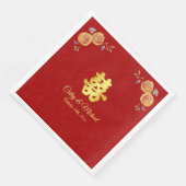 Rode oranje Chinese bruiloft met dubbel geluk Servet (Hoek)