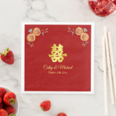 Rode oranje Chinese bruiloft met dubbel geluk Servet (Insitu)