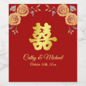 Rode oranje Chinese bruiloft met dubbel geluk Wijn Etiket (Enkel label)