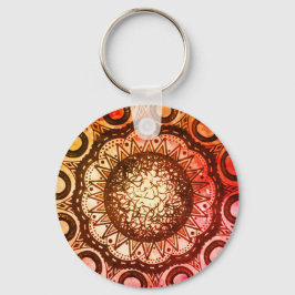 Rode, Oranje en gele Abstracte Mandala Art Sleutel Sleutelhanger