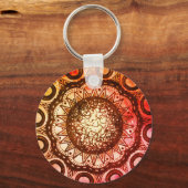Rode, Oranje en gele Abstracte Mandala Art Sleutel Sleutelhanger (Voorkant)