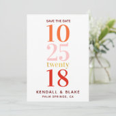 Rode, Oranje en roze minimalistische typografie Save The Date (Staand voorkant)